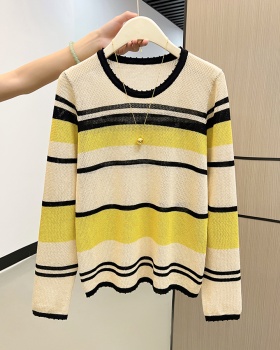Stripe hollow long sleeve mixed colors sweater for women