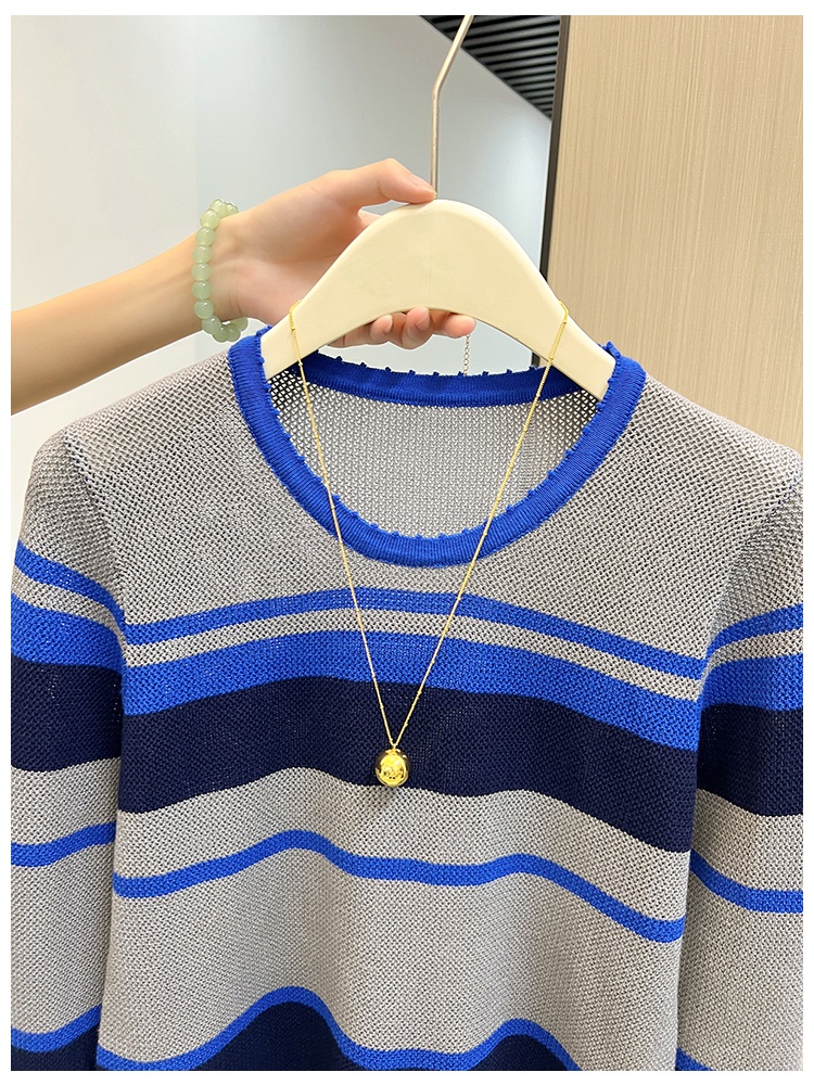 Stripe hollow long sleeve mixed colors sweater for women