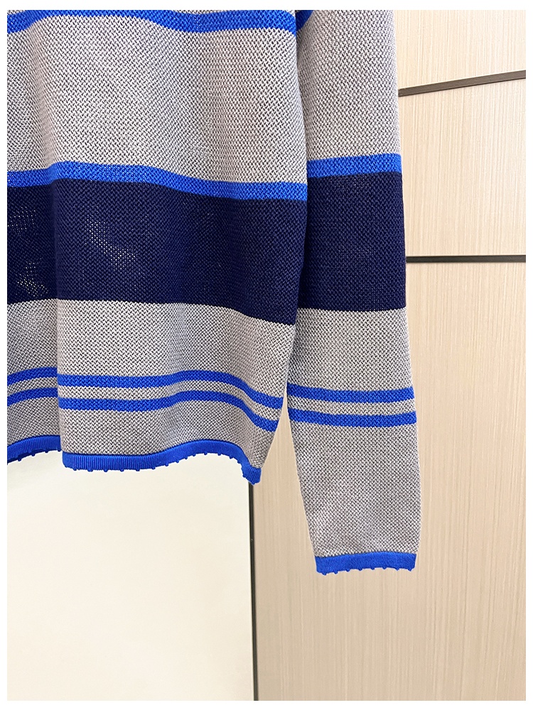 Stripe hollow long sleeve mixed colors sweater for women