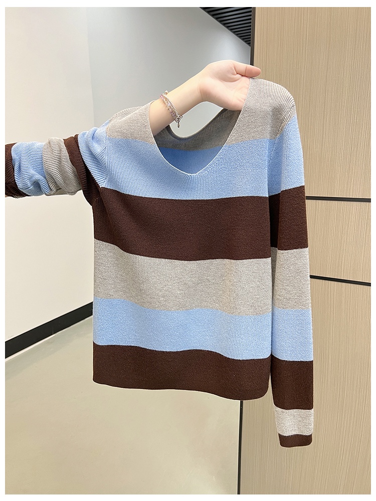 Lazy autumn and winter sweater stripe slim tops