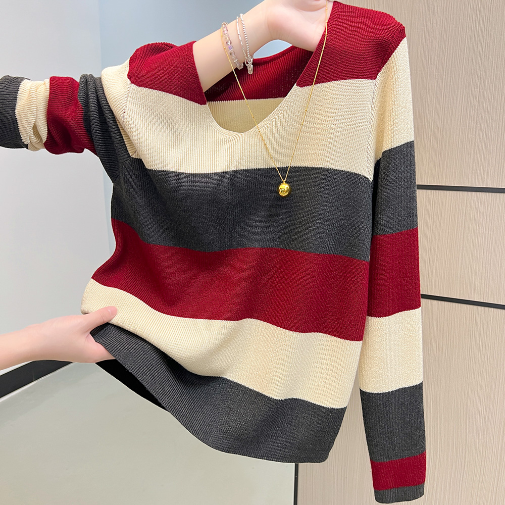 Lazy autumn and winter sweater stripe slim tops