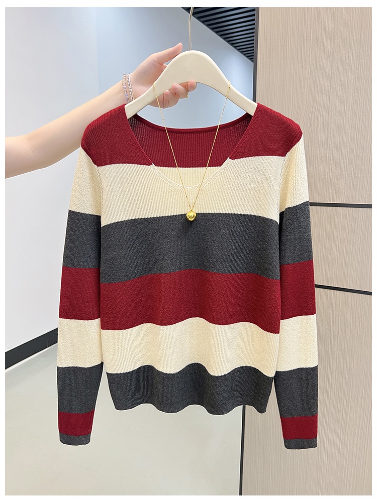 Lazy autumn and winter sweater stripe slim tops