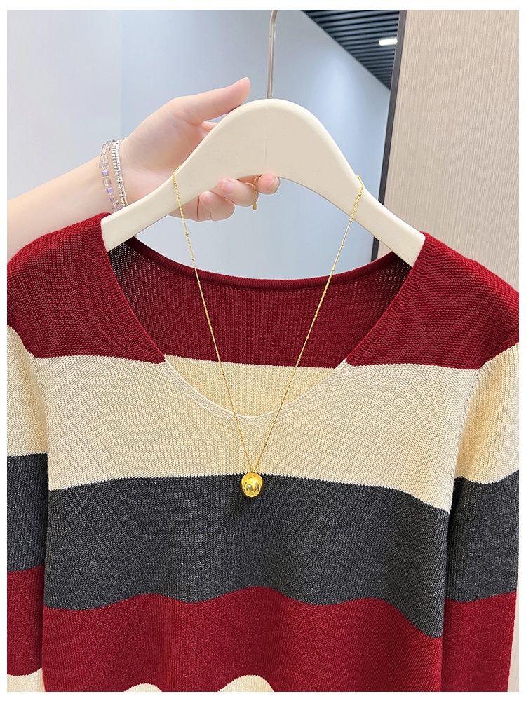 Lazy autumn and winter sweater stripe slim tops