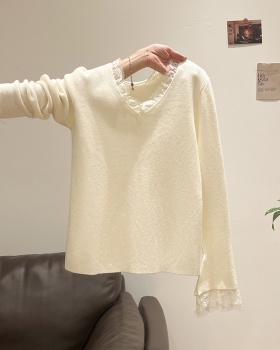 V-neck bottoming eyelash long sleeve sweater for women