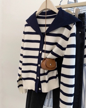 College style wool cardigan navy collar coat for women