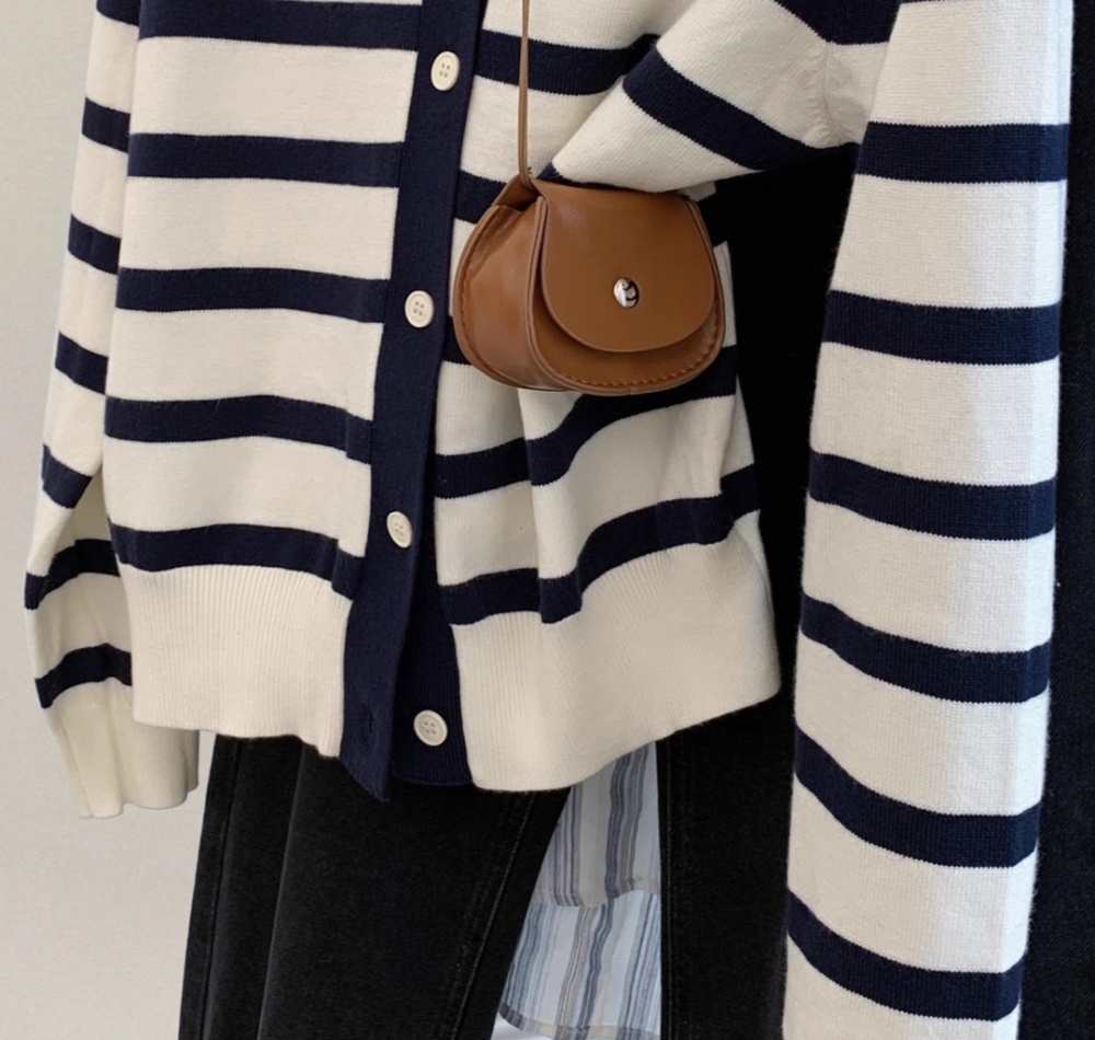 College style wool cardigan navy collar coat for women