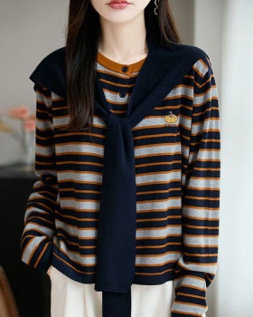 Fashion shawl stripe tops 2pcs set for women