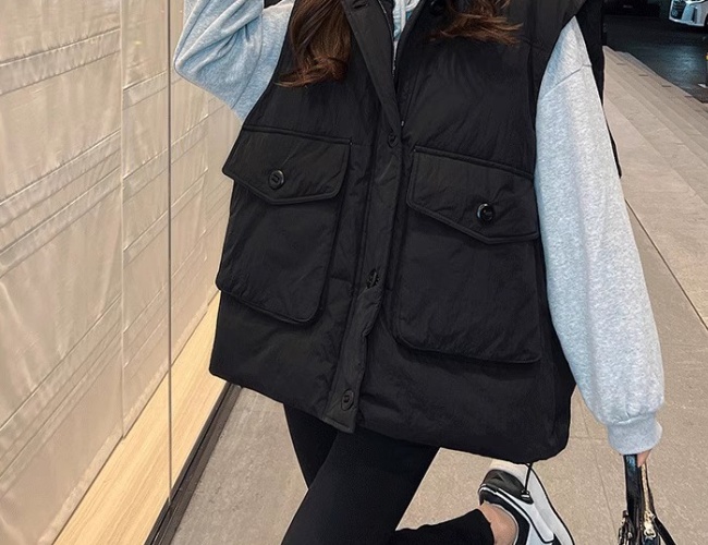 Large pockets waistcoat cotton coat for women