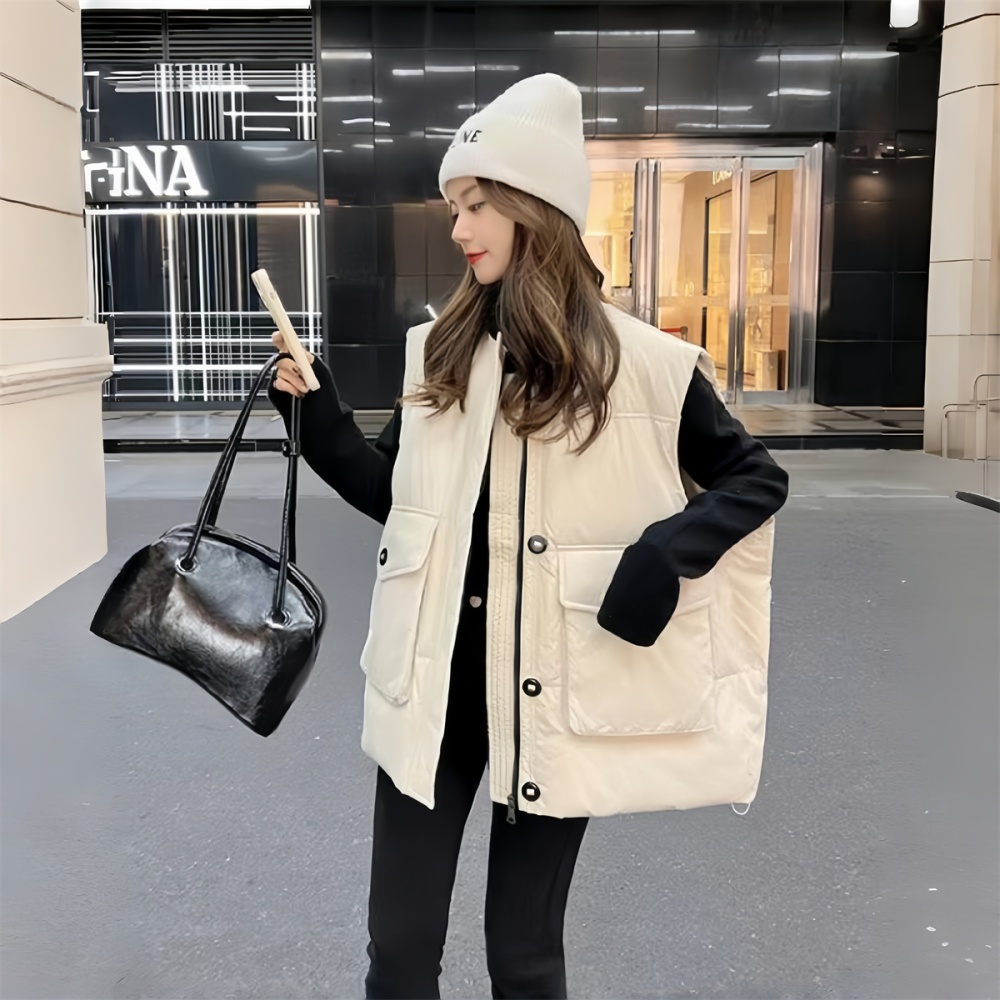Large pockets waistcoat cotton coat for women