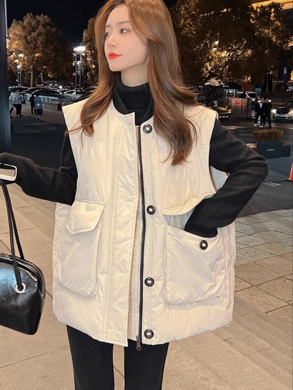 Large pockets waistcoat cotton coat for women