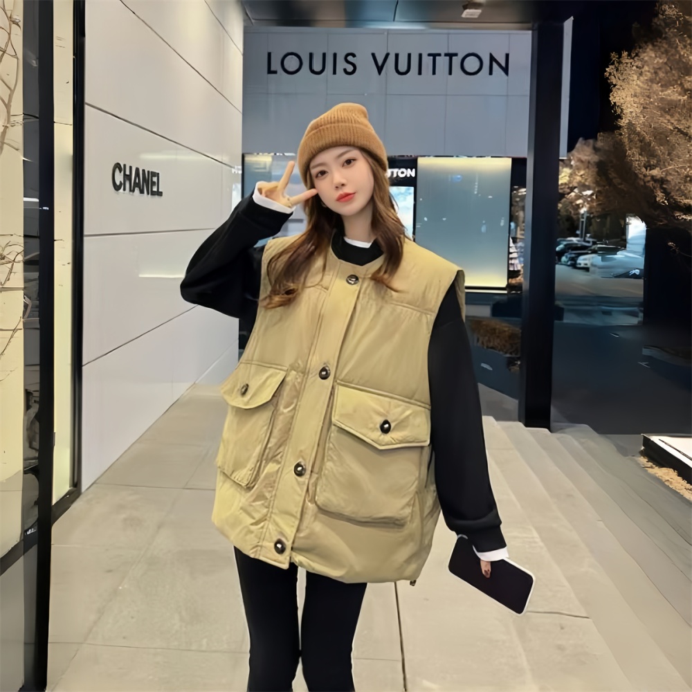 Large pockets waistcoat cotton coat for women