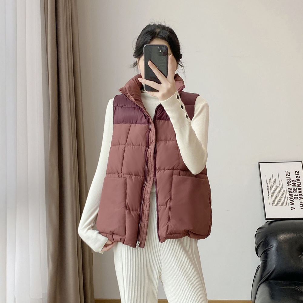 Slim splice cstand collar waistcoat down cotton coat