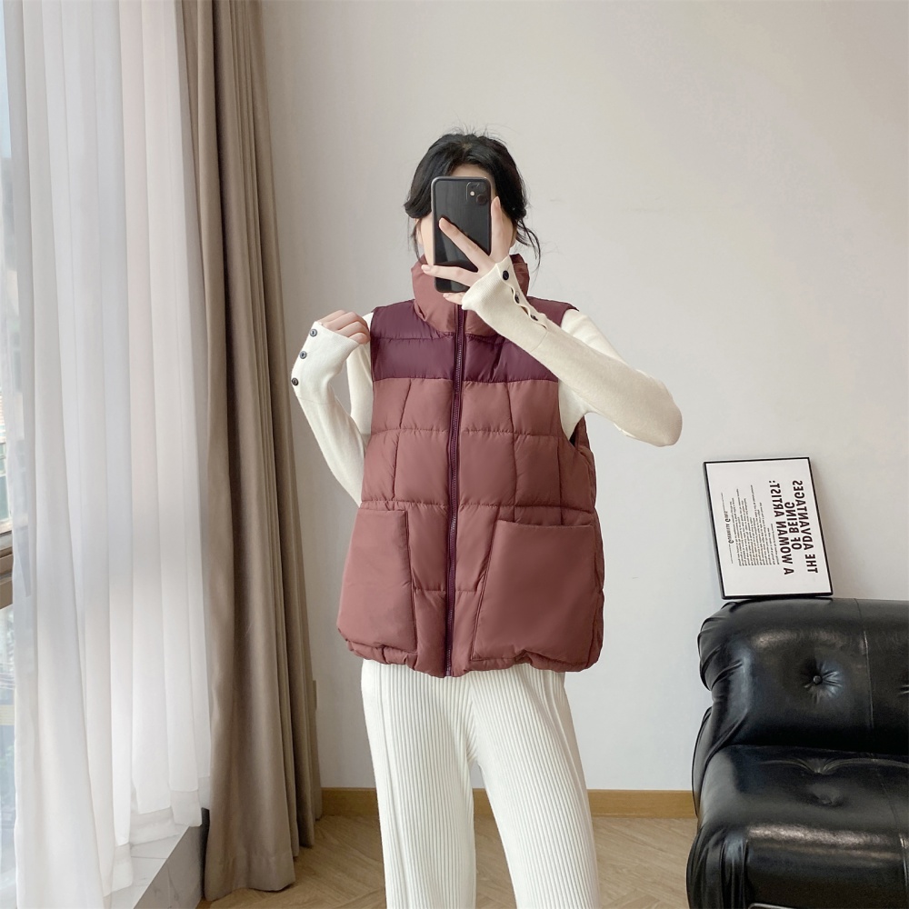 Slim splice cstand collar waistcoat down cotton coat