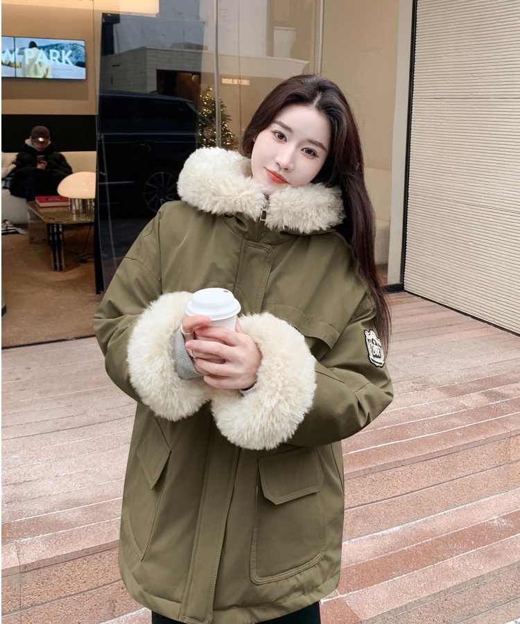 Hooded winter work clothing imitation lamb's wool hairy coat