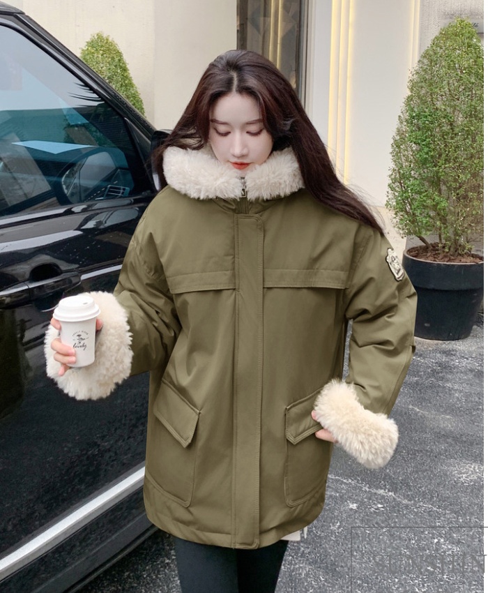 Hooded winter work clothing imitation lamb's wool hairy coat