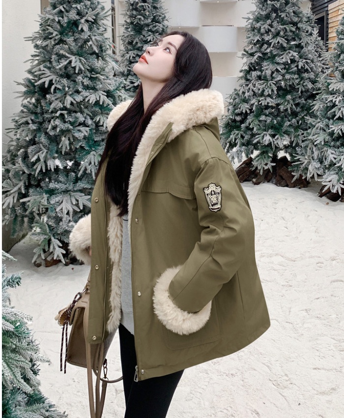 Hooded winter work clothing imitation lamb's wool hairy coat