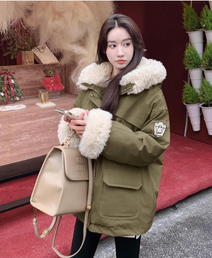 Hooded winter work clothing imitation lamb's wool hairy coat