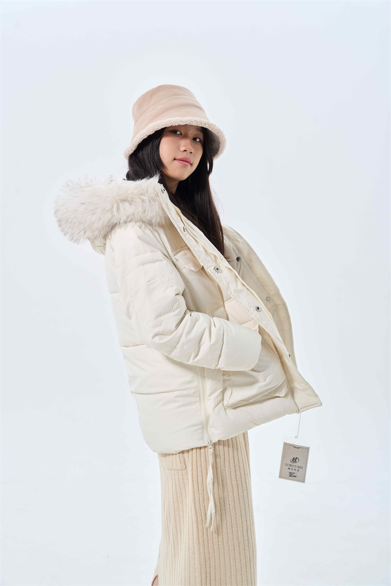 Large fur collar short cotton coat student coat for women