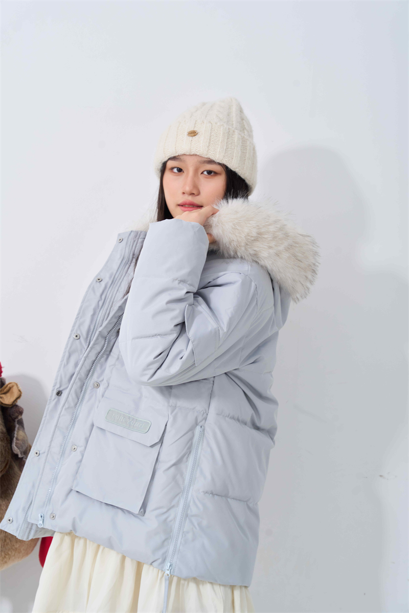 Large fur collar short cotton coat student coat for women
