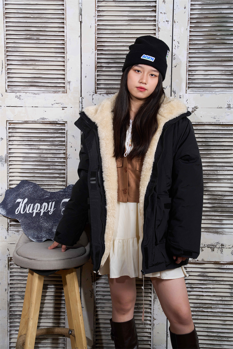 Lambs wool cotton coat green technical jacket