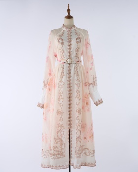Autumn long sleeve lantern pinched waist dress