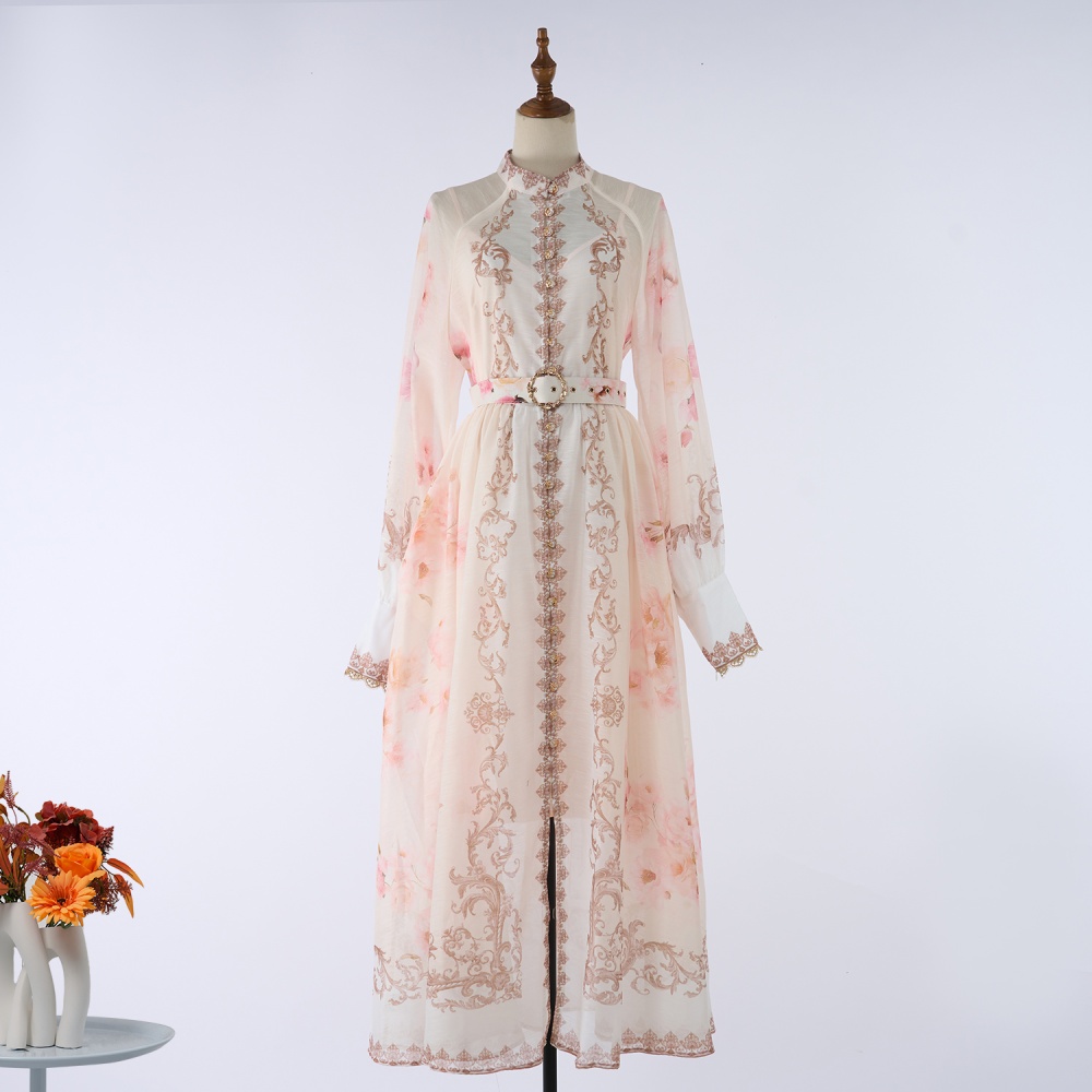 Autumn long sleeve lantern pinched waist dress