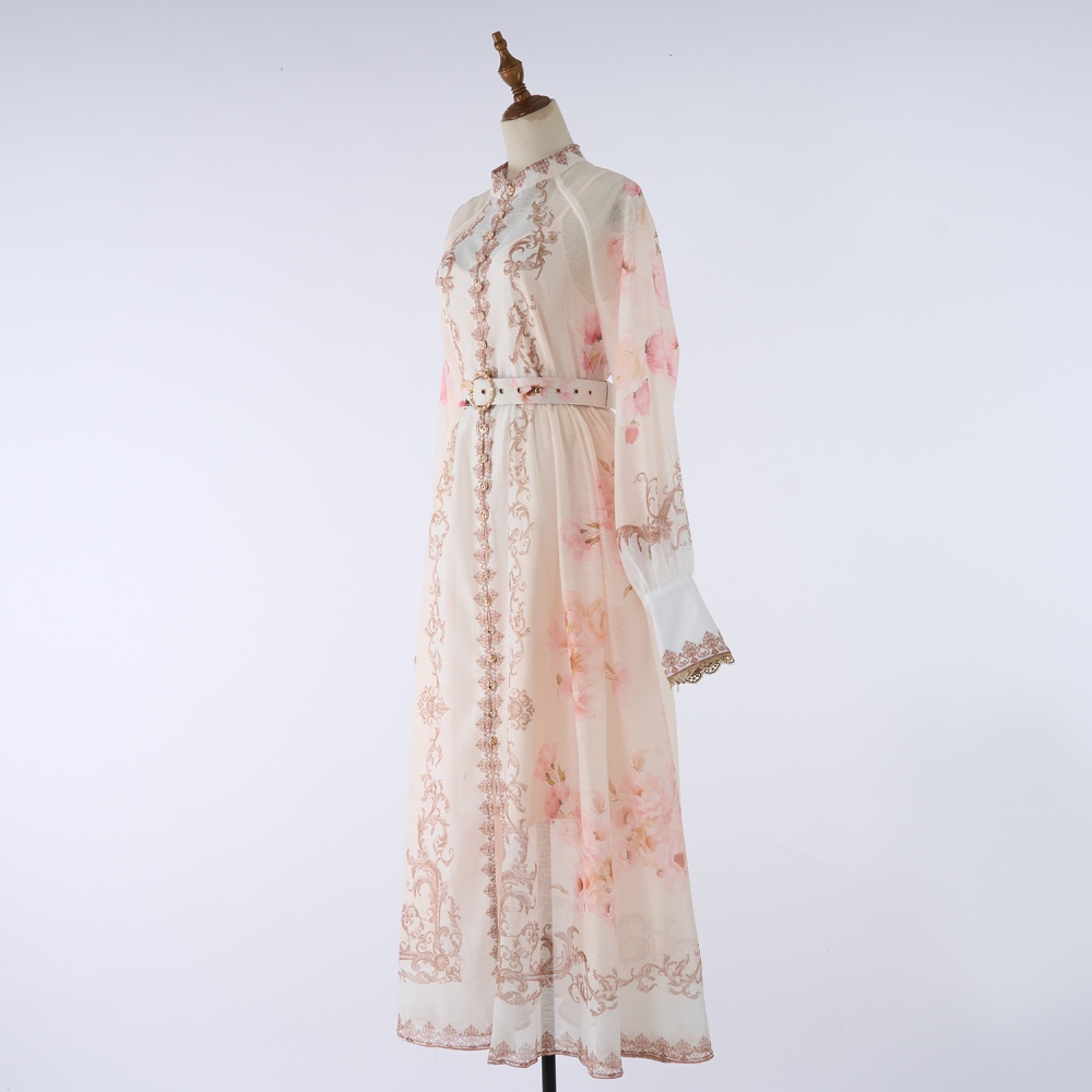 Autumn long sleeve lantern pinched waist dress