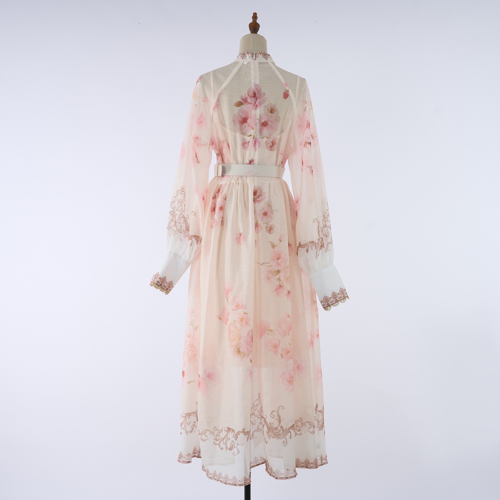 Autumn long sleeve lantern pinched waist dress