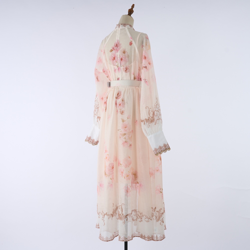 Autumn long sleeve lantern pinched waist dress