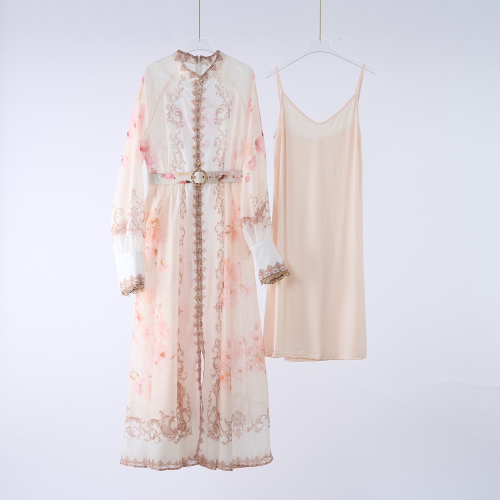 Autumn long sleeve lantern pinched waist dress