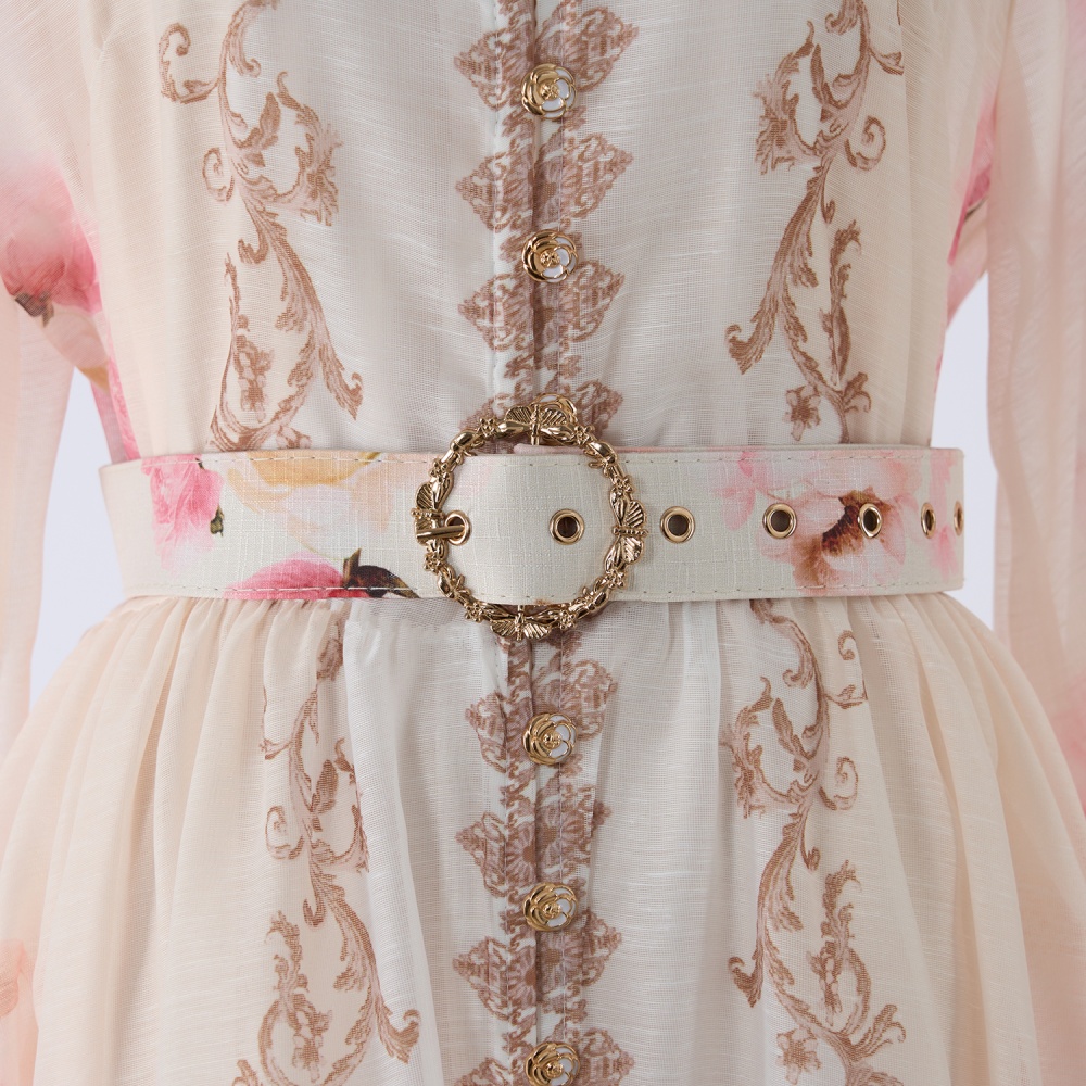 Autumn long sleeve lantern pinched waist dress