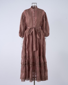 Lace Bohemian style court style splice hollow dress