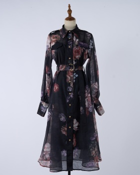 Autumn flowers shirt silk linen pattern dress