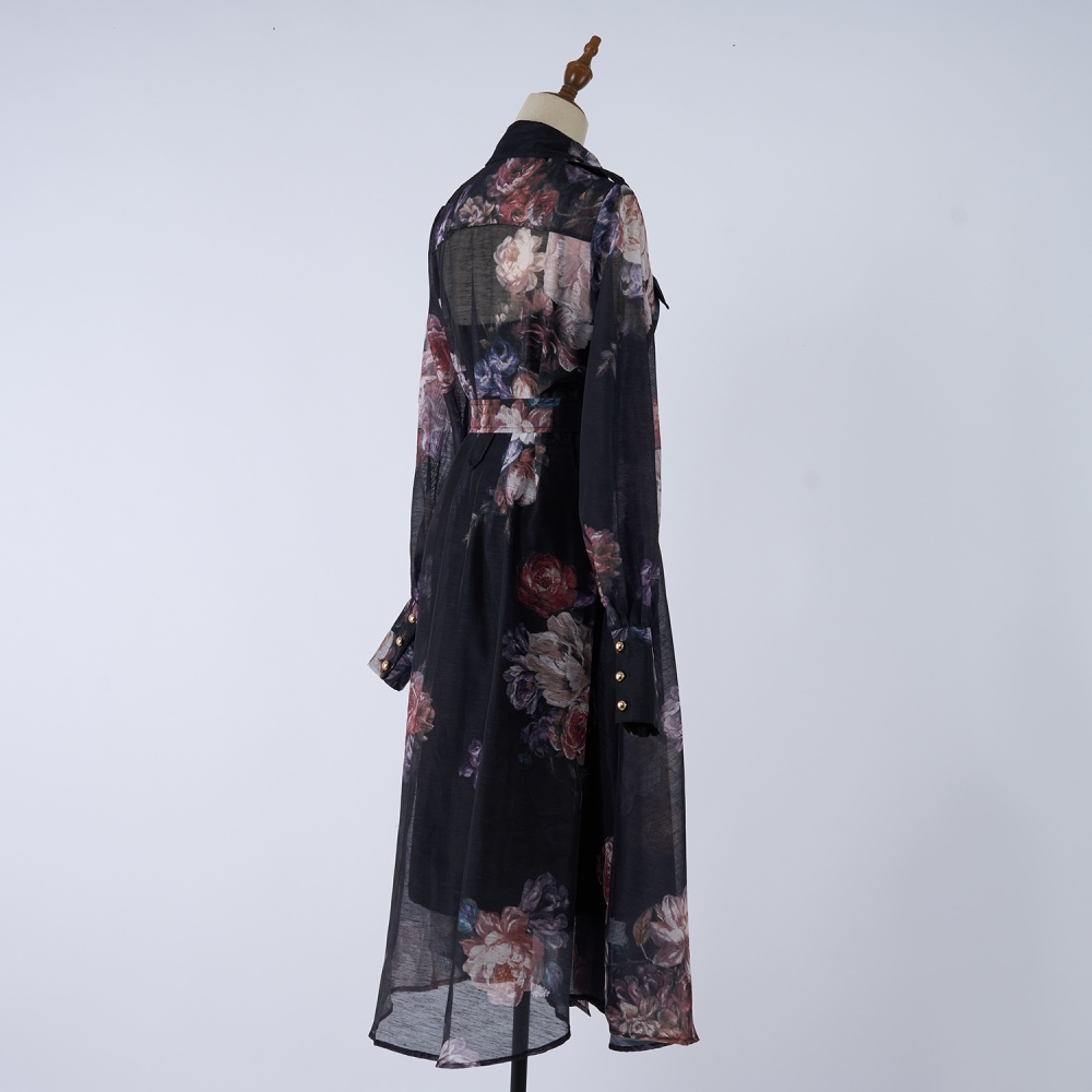 Autumn flowers shirt silk linen pattern dress