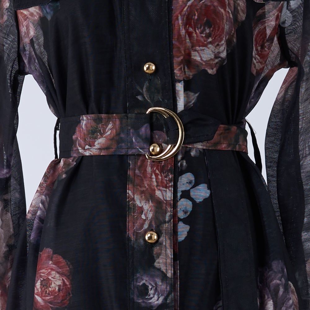 Autumn flowers shirt silk linen pattern dress