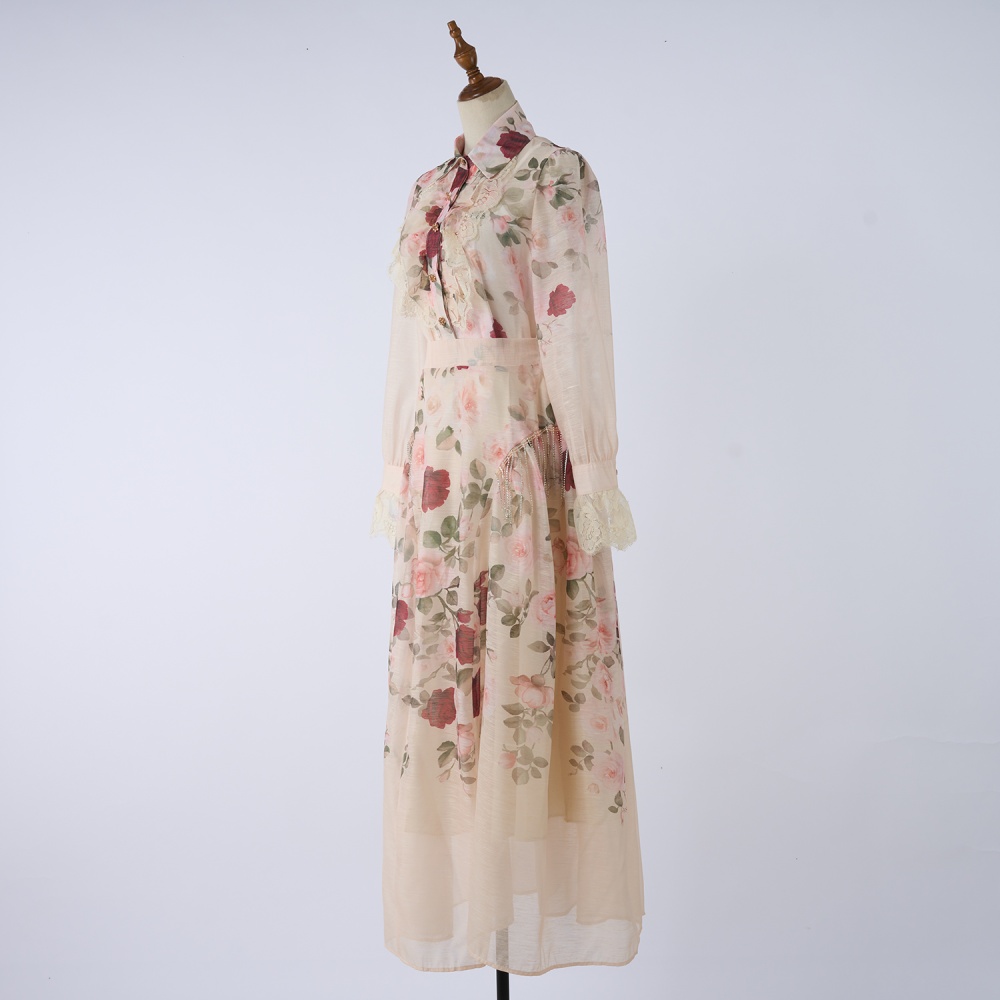 Retro rose shirt large skirt hem long skirt a set