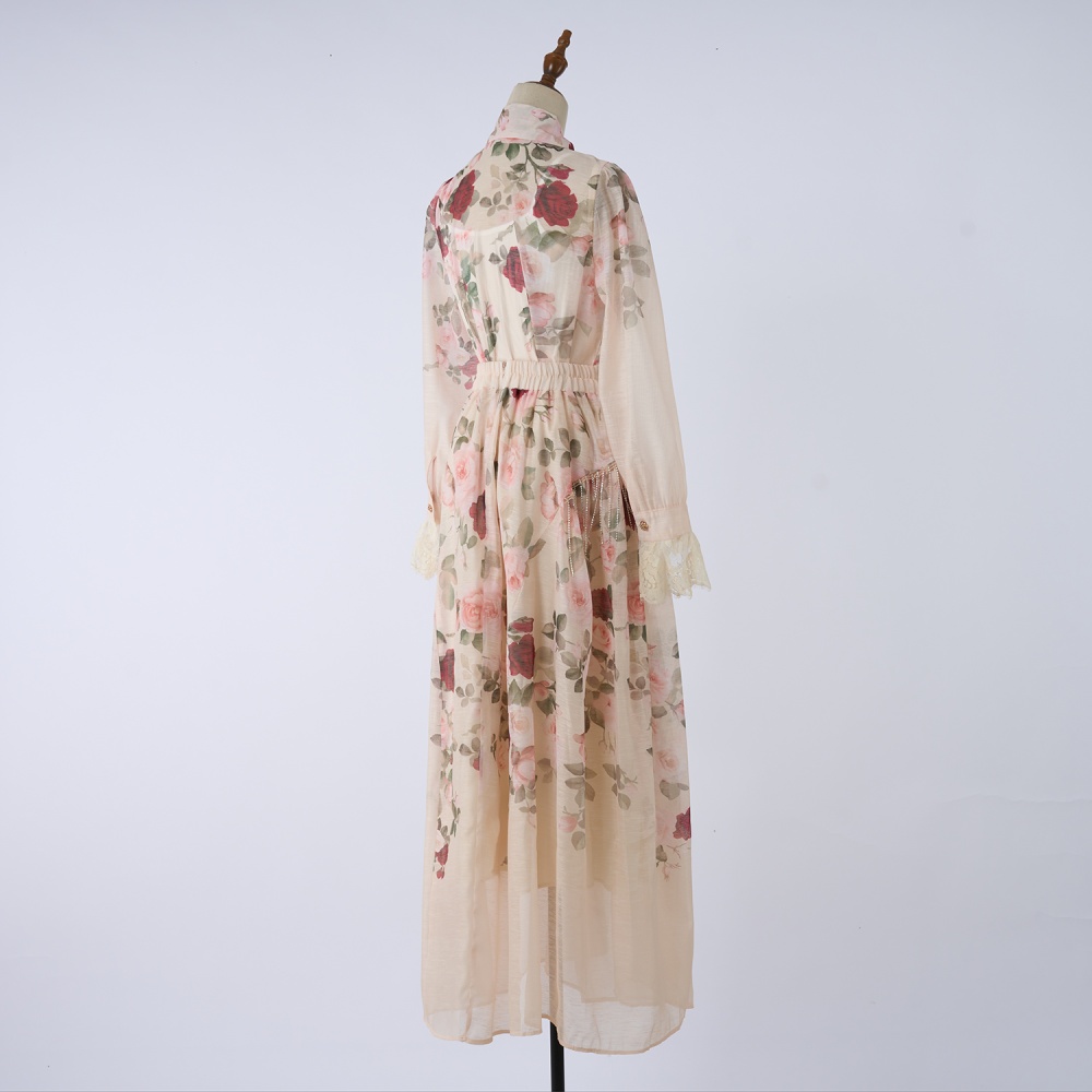 Retro rose shirt large skirt hem long skirt a set