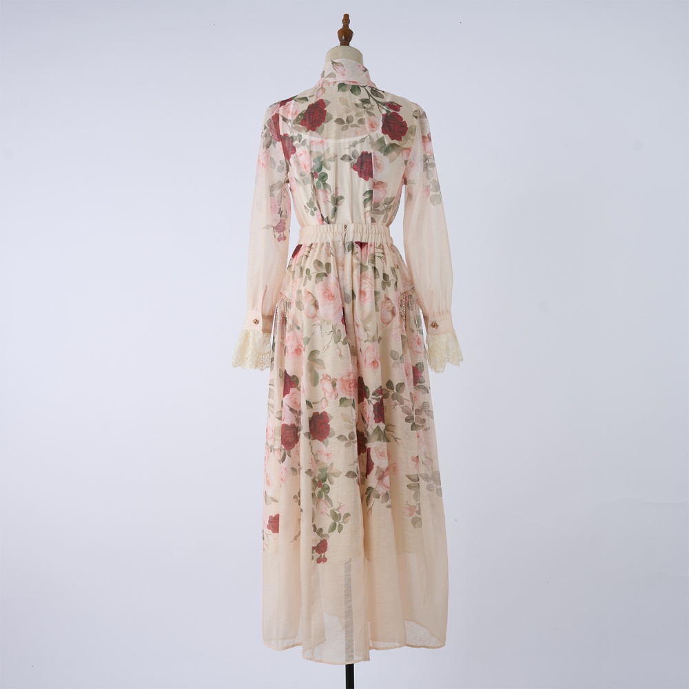 Retro rose shirt large skirt hem long skirt a set