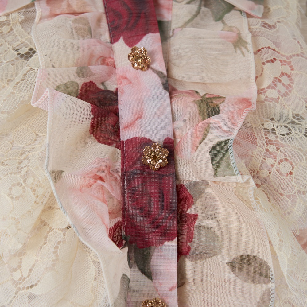 Retro rose shirt large skirt hem long skirt a set