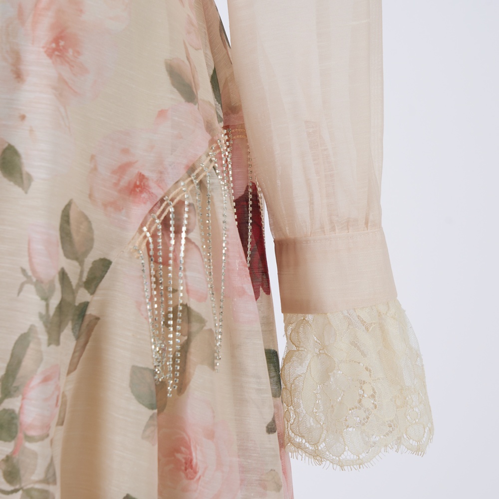 Retro rose shirt large skirt hem long skirt a set