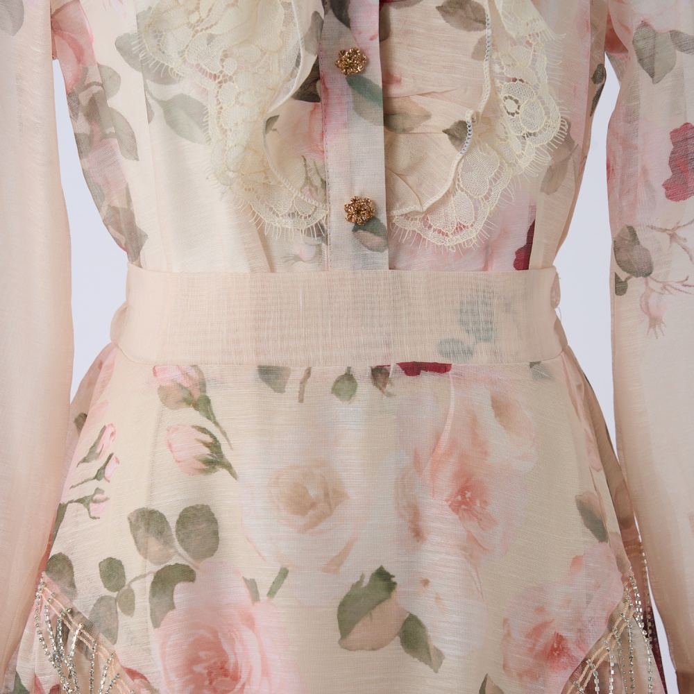 Retro rose shirt large skirt hem long skirt a set