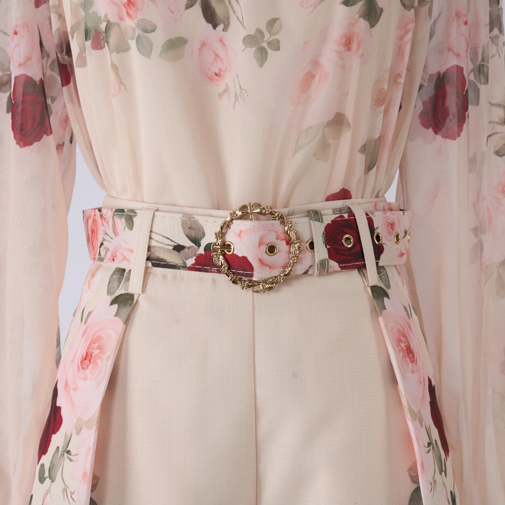 Spring printing ladies tops with sling elegant shorts a set