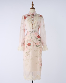 Autumn loose elastic waist skirt pencil colors shirt a set