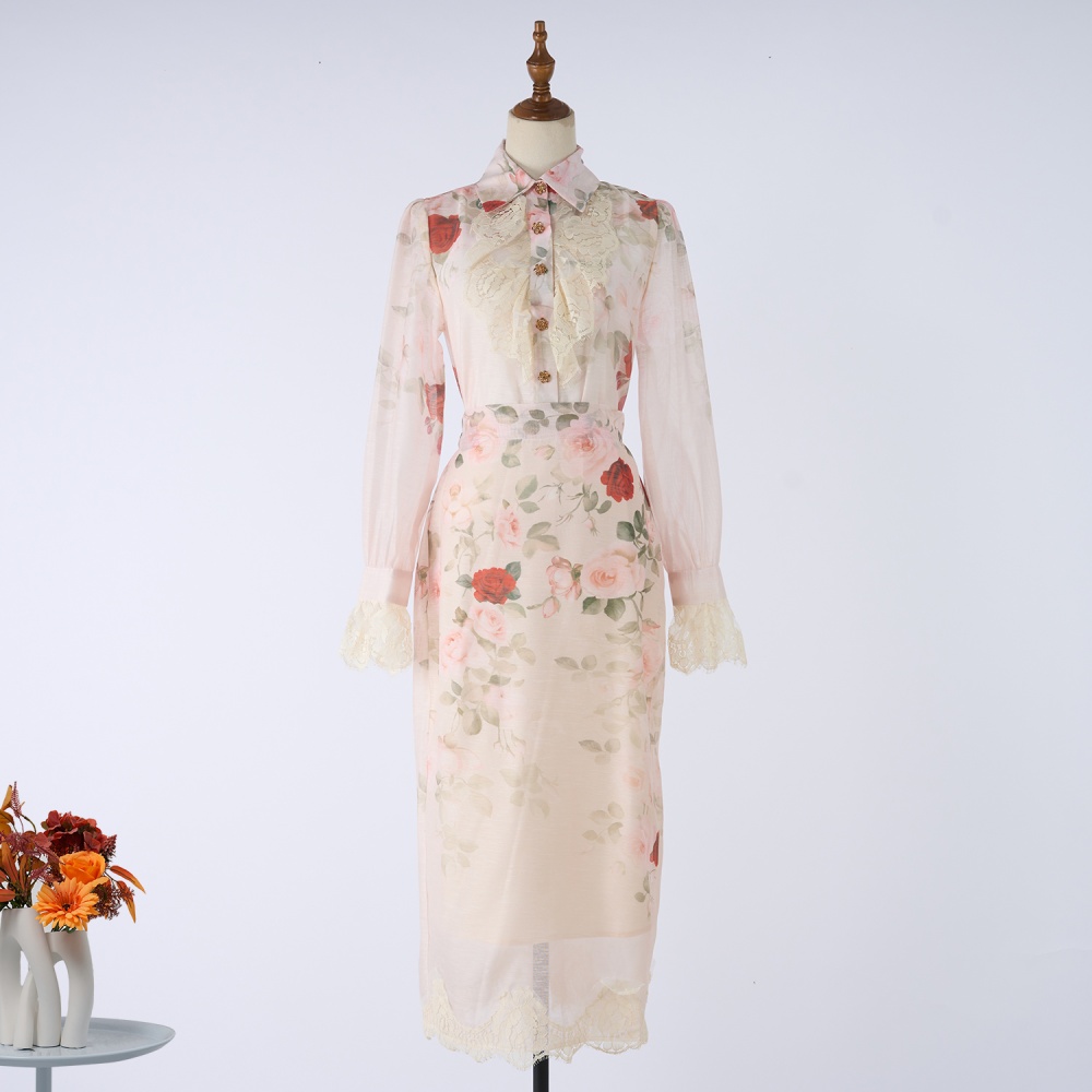 Autumn loose elastic waist skirt pencil colors shirt a set