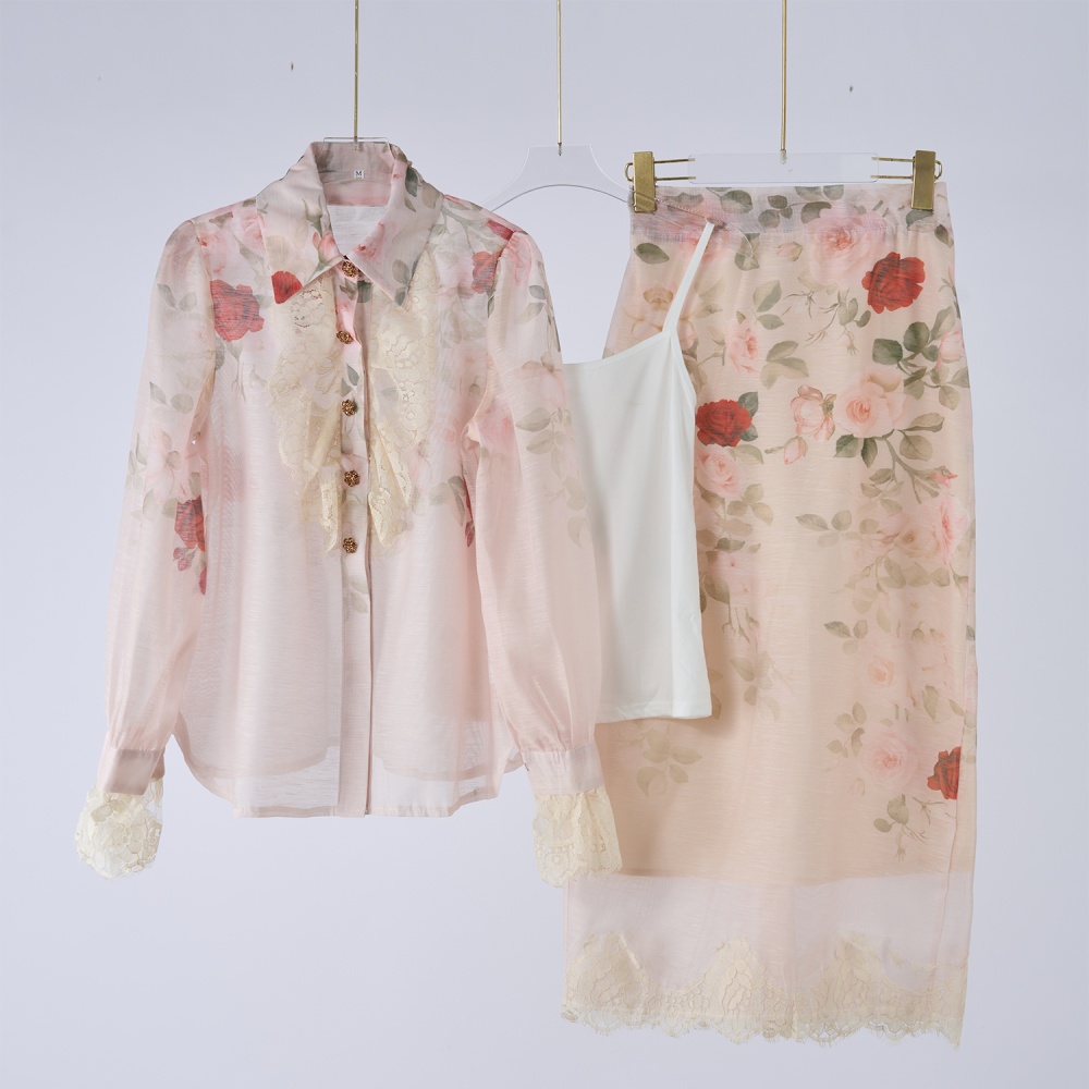 Autumn loose elastic waist skirt pencil colors shirt a set