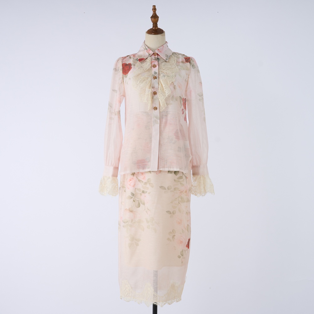 Autumn loose elastic waist skirt pencil colors shirt a set