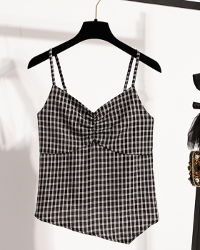 All-match irregular hem plaid short halter tops