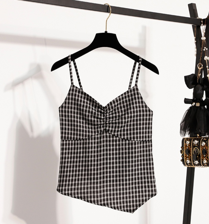 All-match irregular hem plaid short halter tops