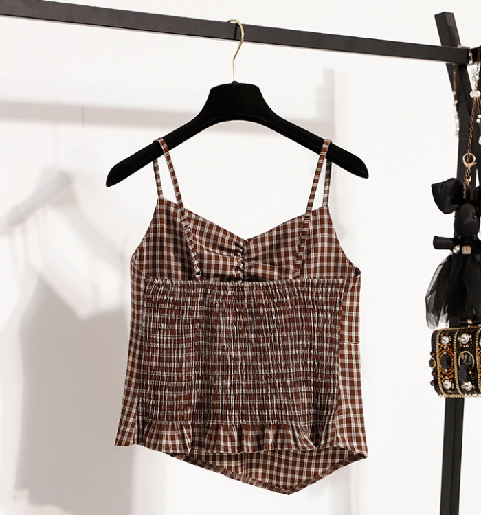 All-match irregular hem plaid short halter tops