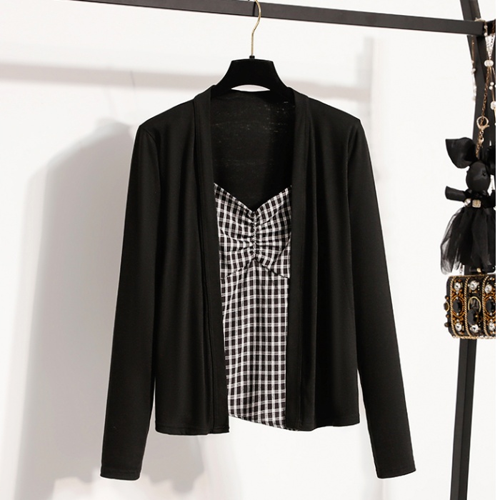 All-match short plaid sling cardigan 2pcs set for women